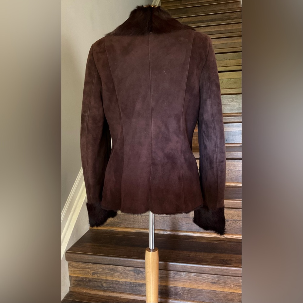 Soft Real Fur Warm Dark Chocolate Brown Embellished Shearling Jacket Med/10/12 - Picture 3 of 12